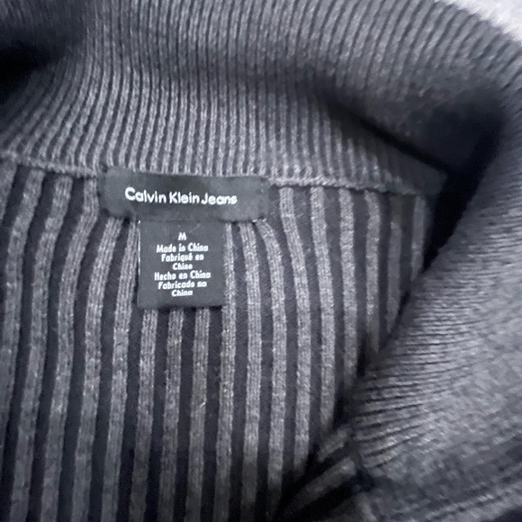 [M]Calvin Klein Jeans Gray Zip Up Ribbed Cotton Knit Sweater 1/4 Zip - Picture 3 of 8